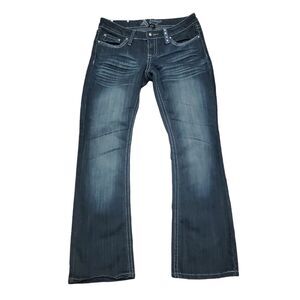 Antique Rivet Womens black Embellished pocket super low rise boot cut jeans